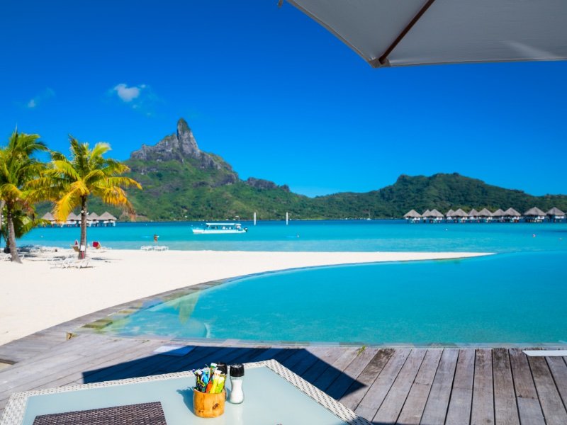 overwater bungalow view from a pool