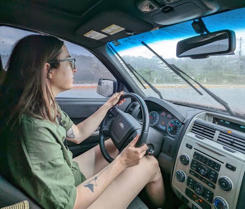 Allison Green while driving in Honduras in Roatan