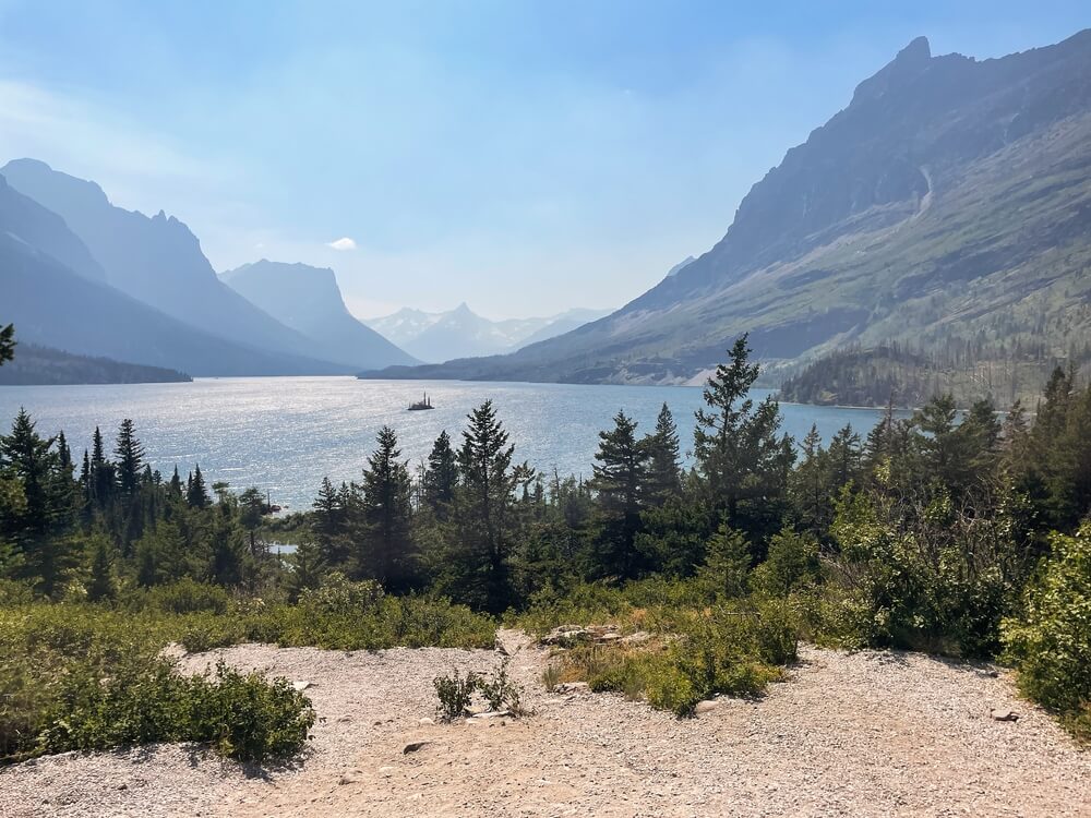 landscape of st marys lake at going to the sun road in glacier national park