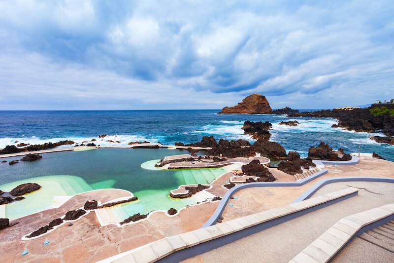 Lava pools in Porto Moniz, Madeira, with ramps and stairway accesses to the pools