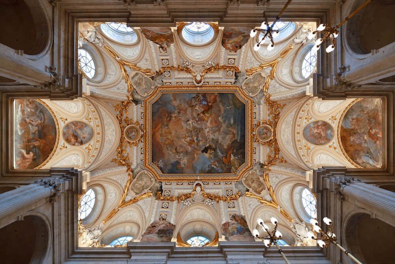 Madrid Royal Palace Hall interior view with beautiful decoration in Spain