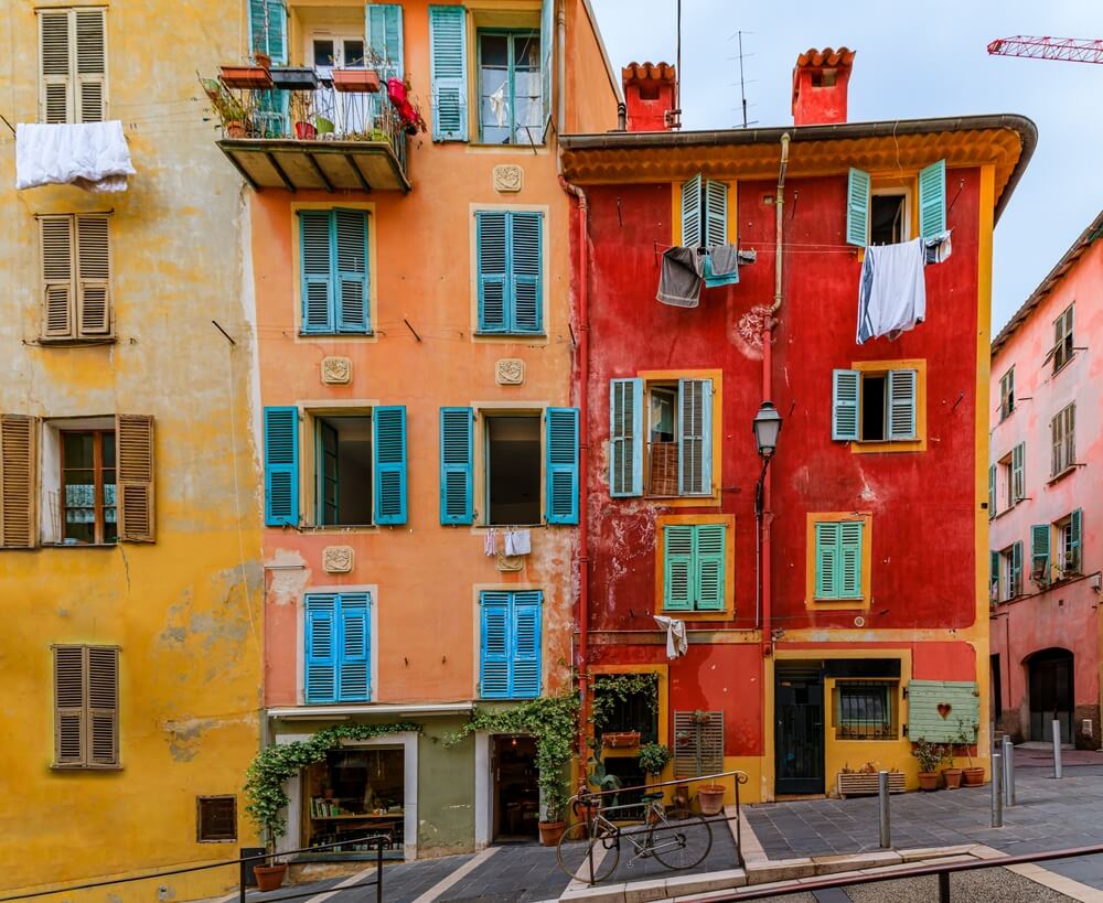 colorful houses of old nice with painted shutters