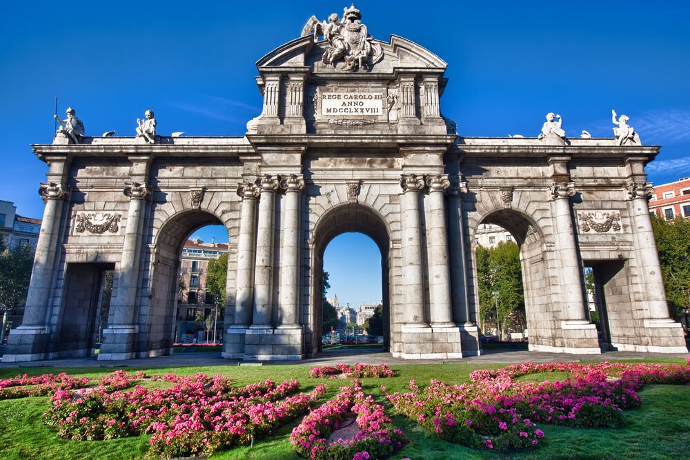 The Puerta de Alcala is a monument in the Plaza de la Independencia ("Independence Square") in Madrid, Spain. It was commissioned by King Carlos III, with construction beginning in 1778.