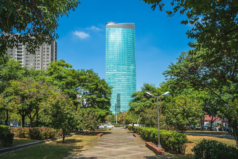 taichung city with greenery and skyscraper