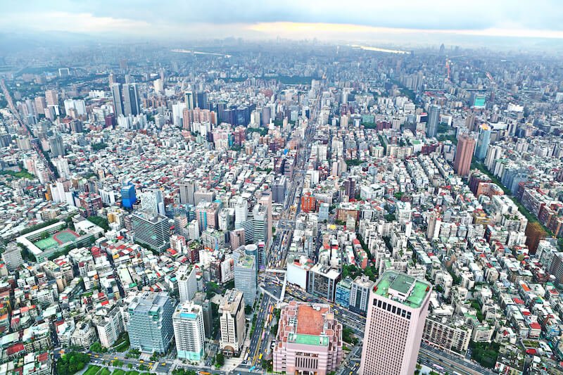 the view from the top of the taipei 101 of the entire city laid out at your feet