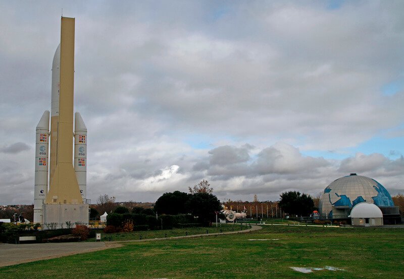 Cité de l’Espace museum in Toulouse, France with a large rocket