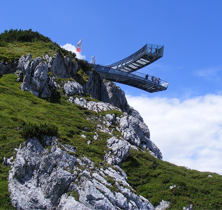 the viewing platform in the alps that forms an x shape with two crossing observation decks