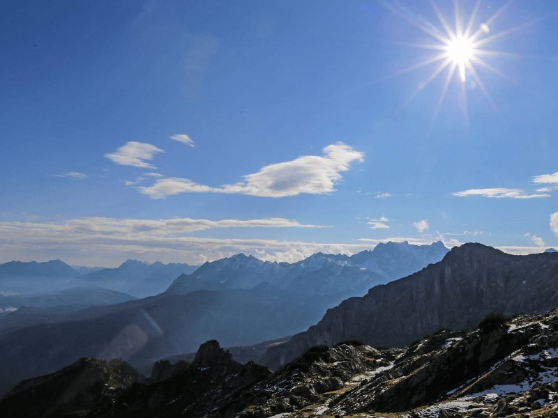 view from the top of the mountain as reached by the Alpspitzbahn Cable Car 