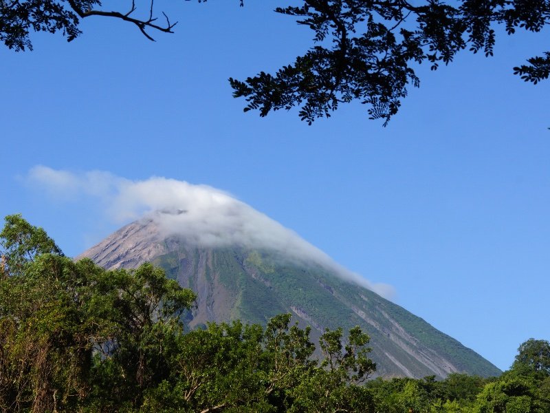 the concepcion volcano in nicaragua with smoke at the crater