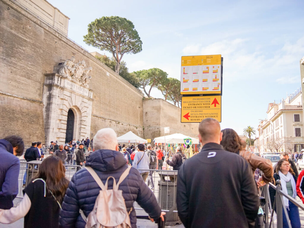 Crowds outside the Vatican Museums in March