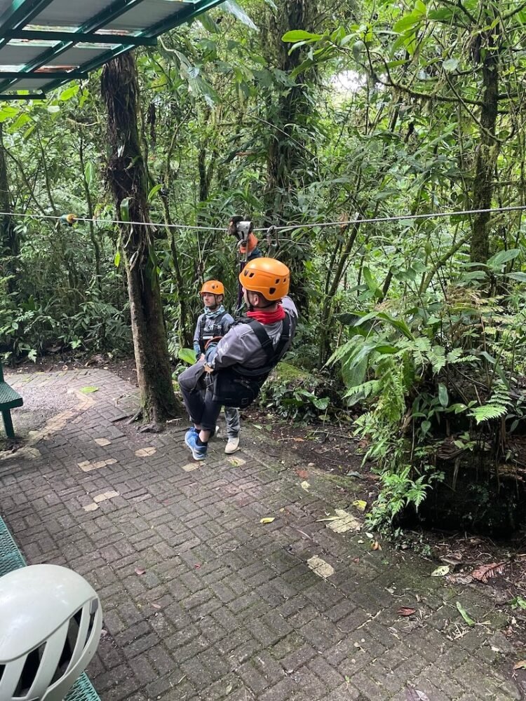 canopy tour safety briefing with helmets and people guiding