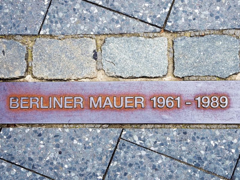 demarkation on the ground that shows where the berlin wall once stood and when
