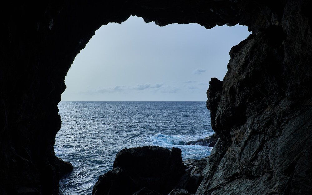 Sea view in a cave at "el mirador" near Ajuy, Fuerteventura, Canary Islands, Spain