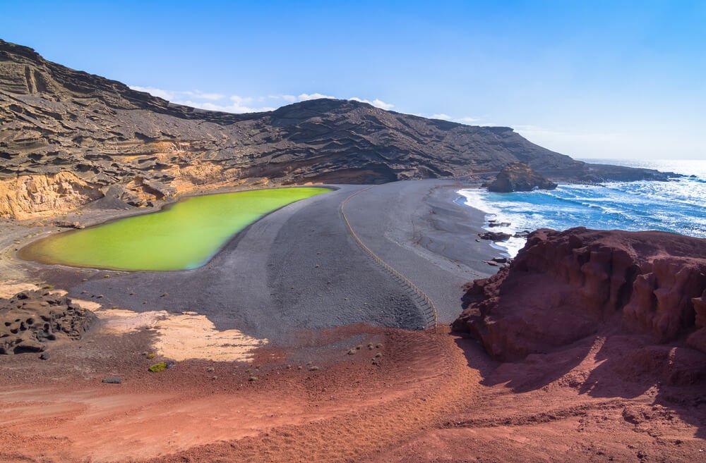 the green waters of charco verde with the black sand of gulfo beach