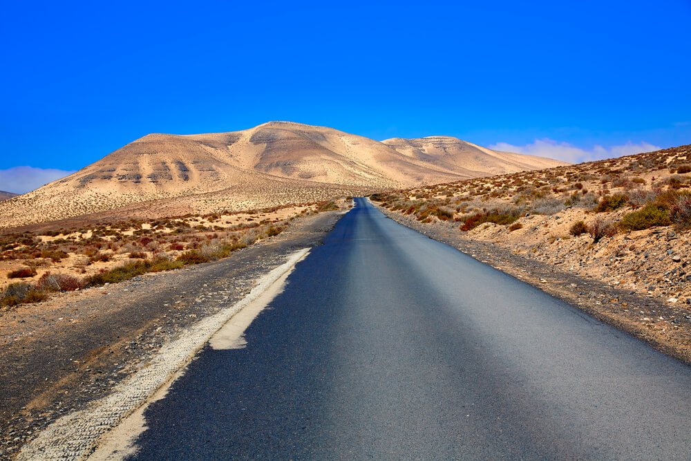 Jandia park road Fuerteventura on the Spanish canary islands with a paved road