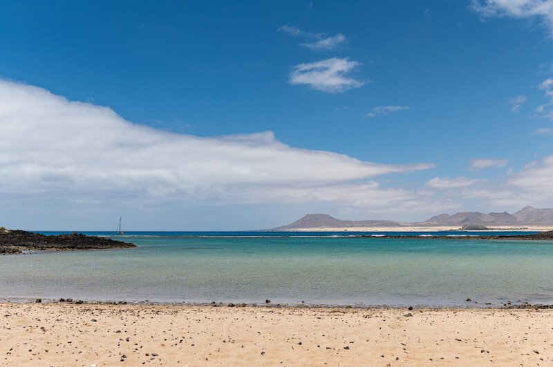view of la concha beach on Isla lobos in fuerteventura area