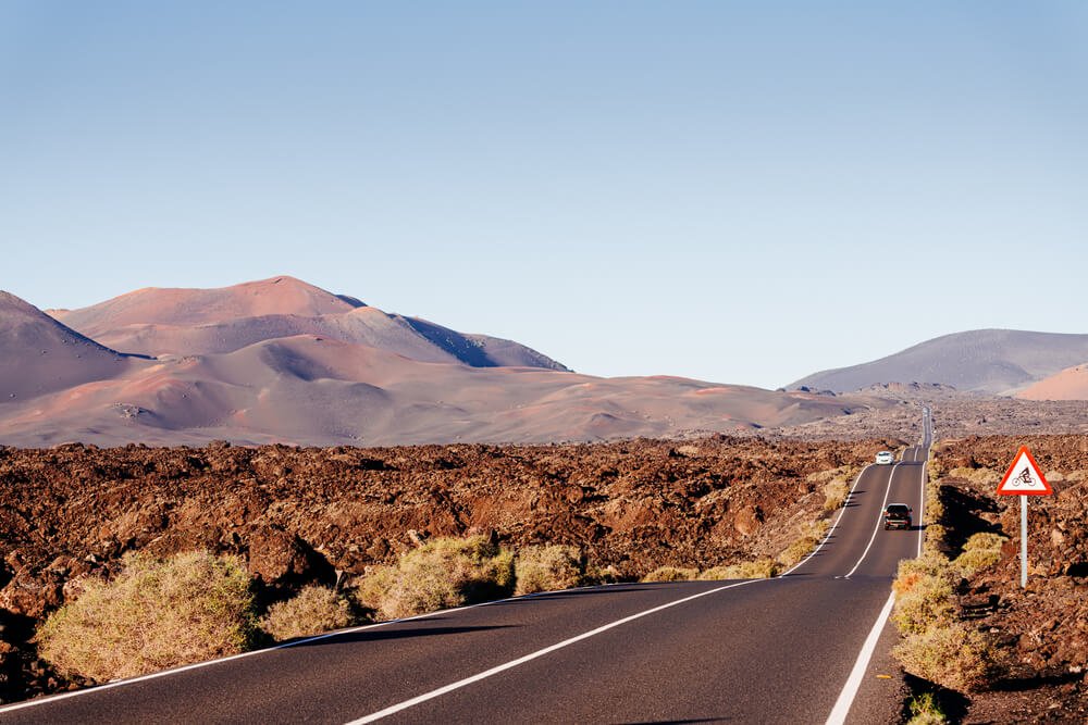 volcanic landscape of lanzarote road with view