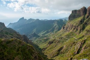 View from the masca valley in the beautiful mirador de masca in tenerife with green lush landscape