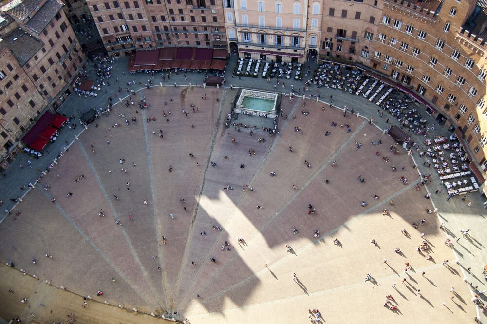 Aerial view of the Piazza del Campo from above