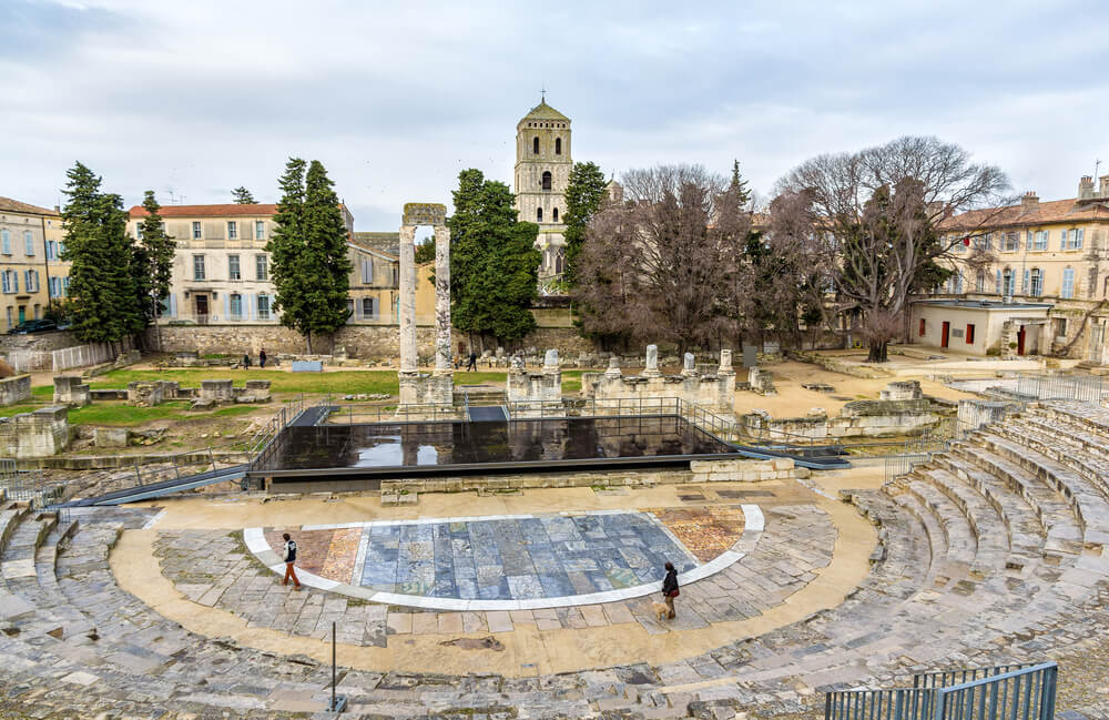 Ruins of the old roman theatre in Arles - UNESCO heritage site in France