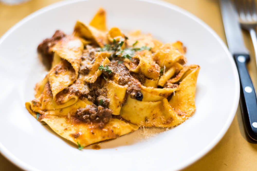 hand cut pappardelle with boar meat ragu meat sauce