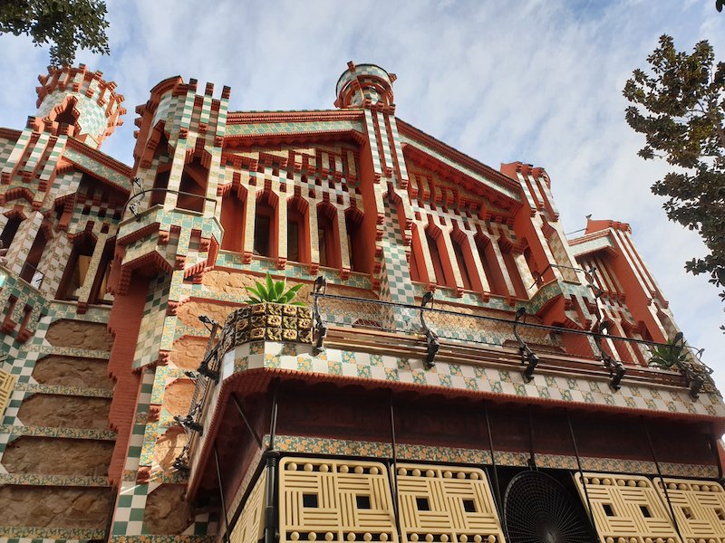 view of casa vicens in barcelona with beautiful architecture in a gaudi style