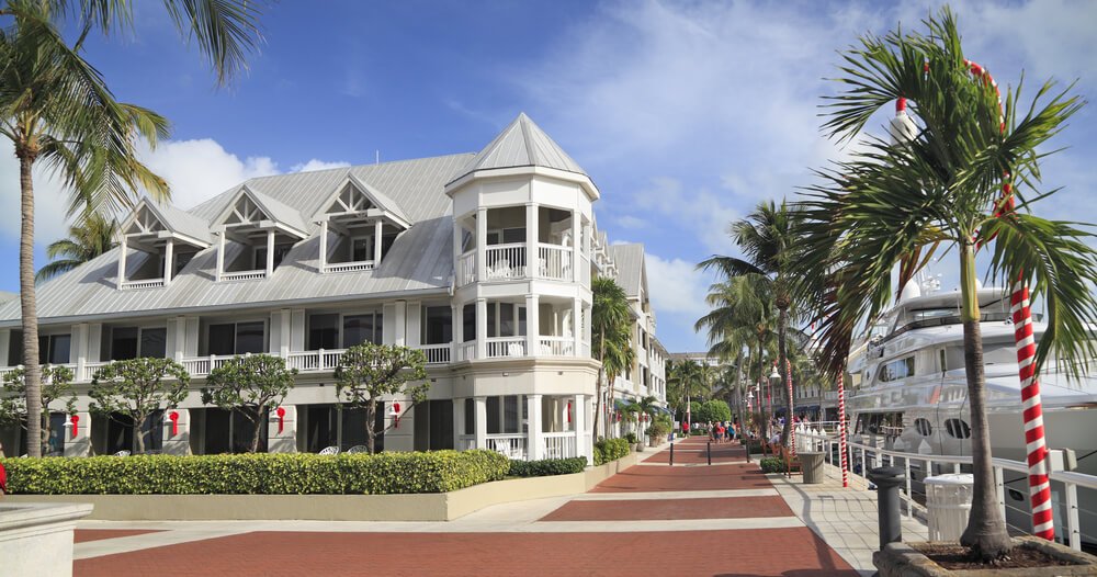 view of one of the streets in key west decorated in a festive way