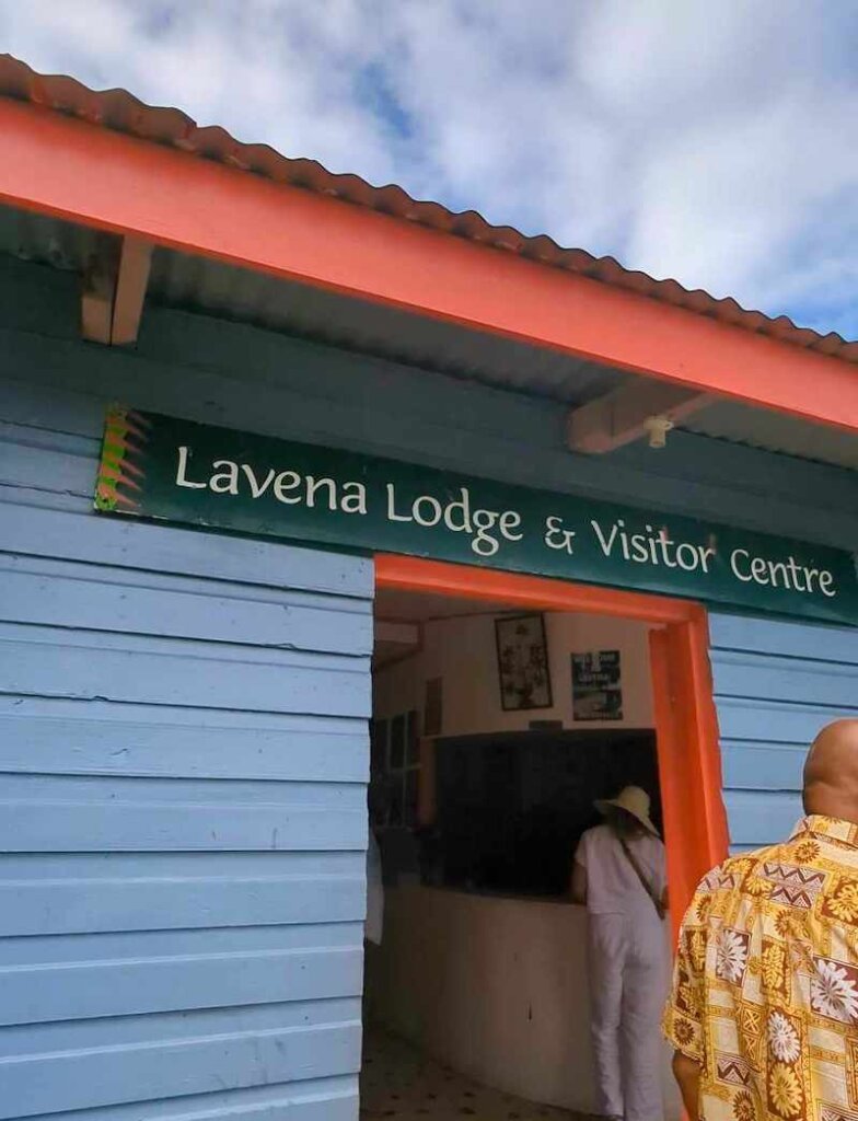 the lavena visitor center with blue building