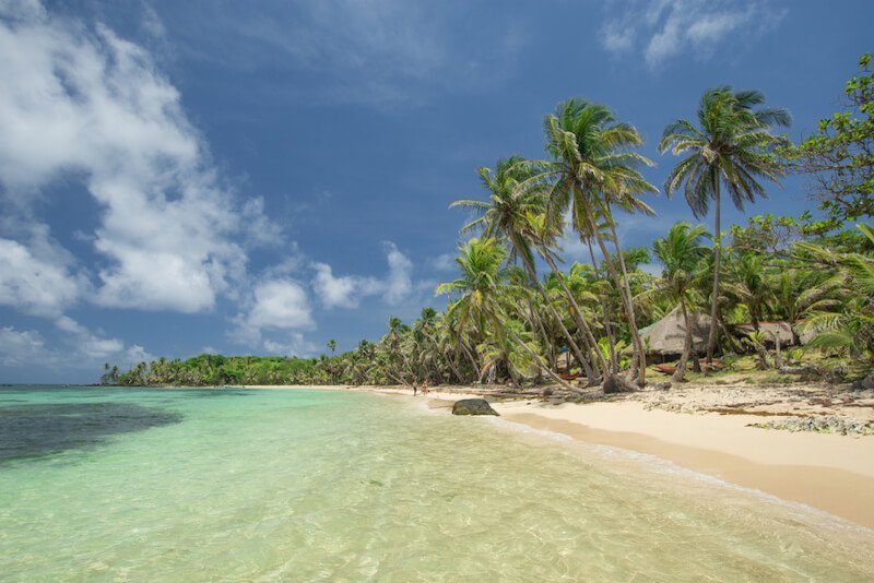 A gorgeous beach on the island of Little corn in nicaragua with white sand and turquoise seas