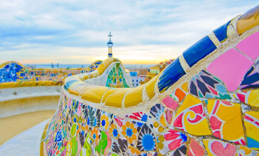 pastel colors of the park guell mosaic from a nice angle