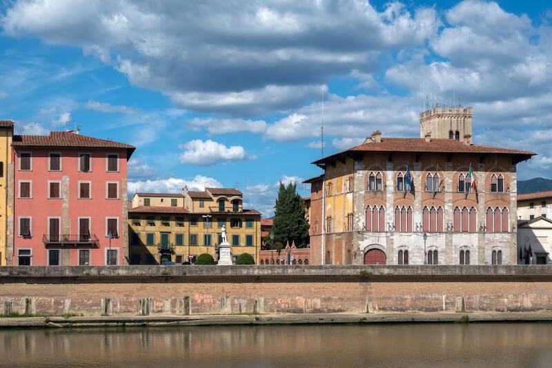 The center of Pisa with some beautiful buildings on the waterfront