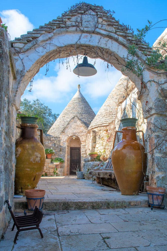 view as you enter the trulli hotel in alberobello