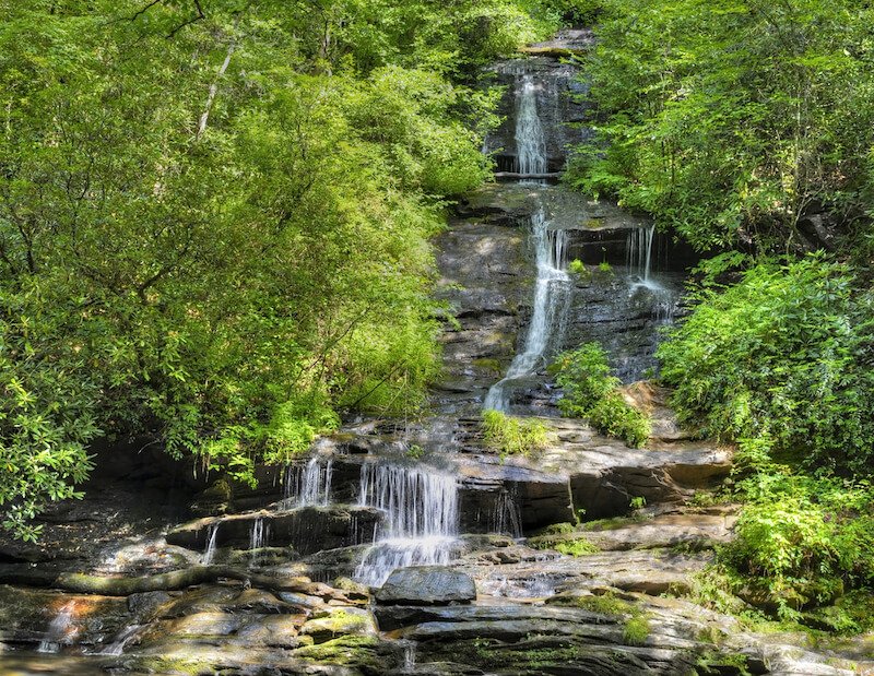 One of the 3 waterfalls on the trail, Tom Branch Falls, in the Deep Creek Trail which is part of the Great Smoky Mountains National Park