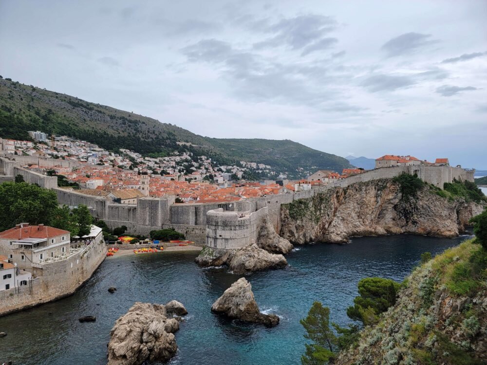 view of dubrovnik from another vantage point in the city where you can see the city walls laid out plainly