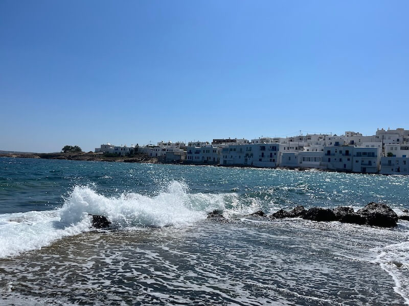 stormy waters on the coastline of paros greece in january in europe