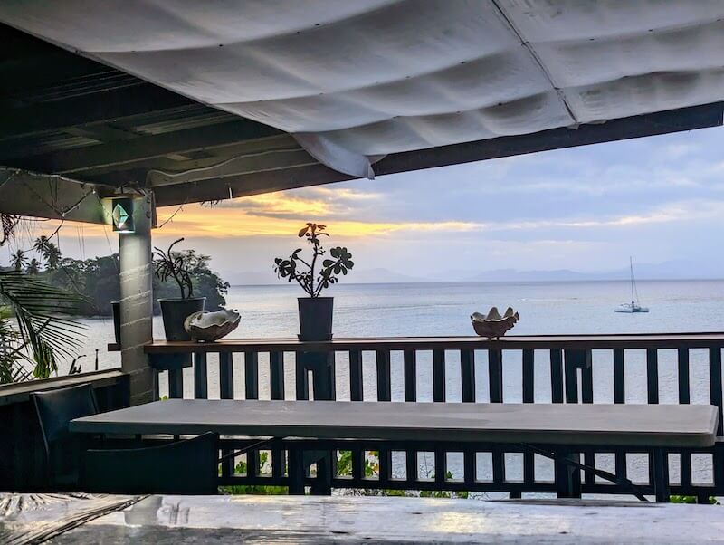 Sunset view from the restaurant of Tromonto in Matei in Taveuni