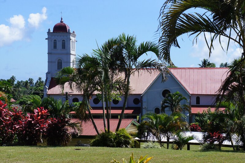 catholic church in taveuni from the side view on a sunny day on the island