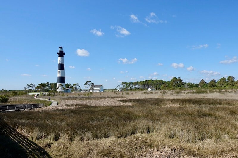 black and white striped lighthouse in the outer banks