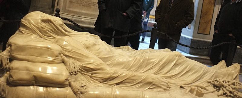 Veiled christ statue in one of the chapels in Naples, the most famous statue in the city