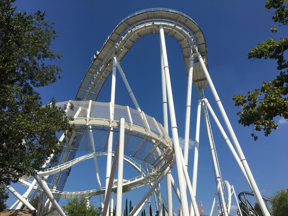 Roller coaster near Lake Garda with beautiful views from the top of the ride which will show you the whole garda area