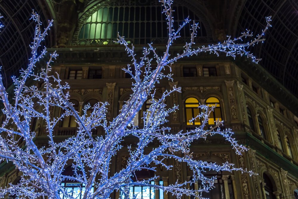 A winter scene with lights in Naples Italy in the gallery