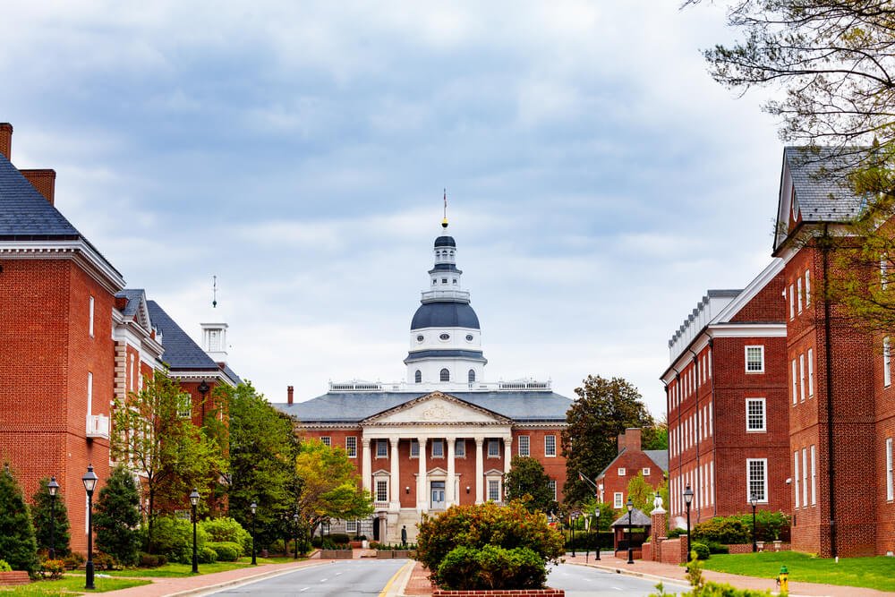 The state building of Annapolis Maryland on a cloudy day