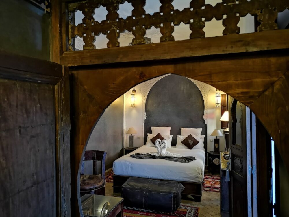old fashioned room in a marrakech riad with wood detail
