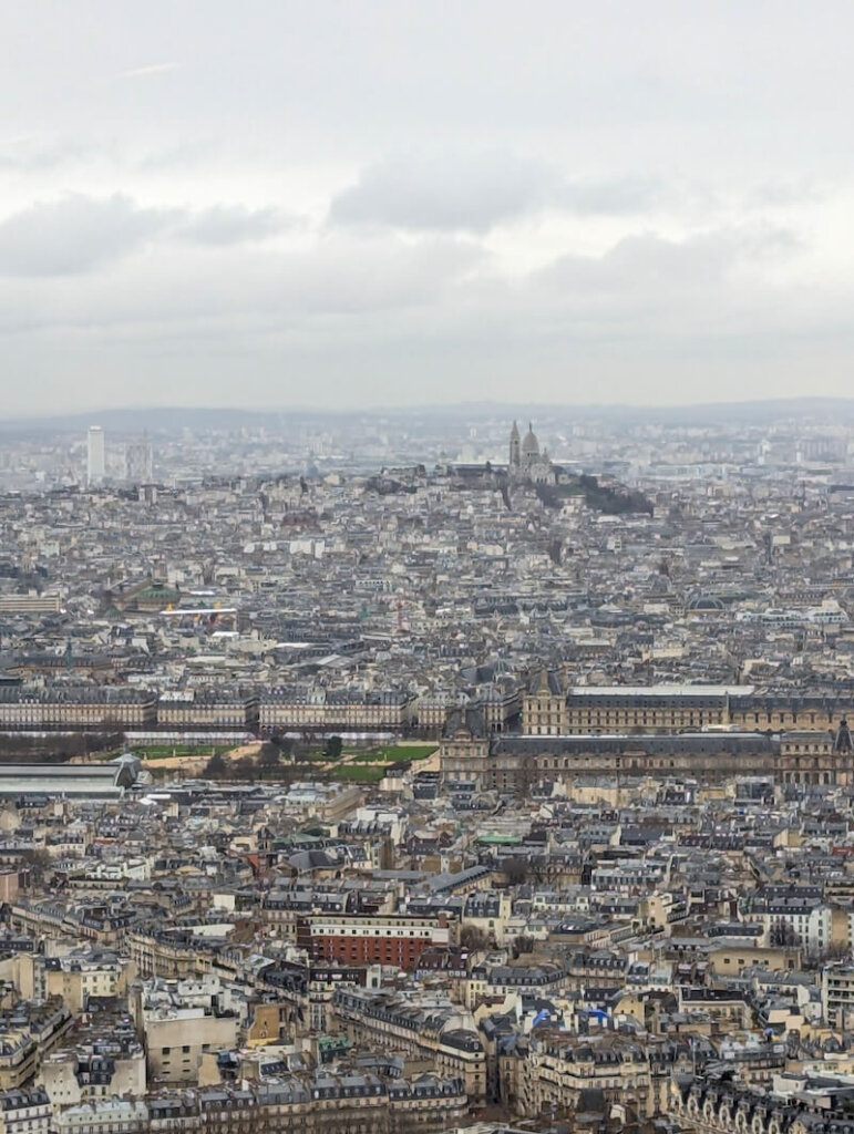 View of Montmartre in the distance and its Sacre Couer Basilica