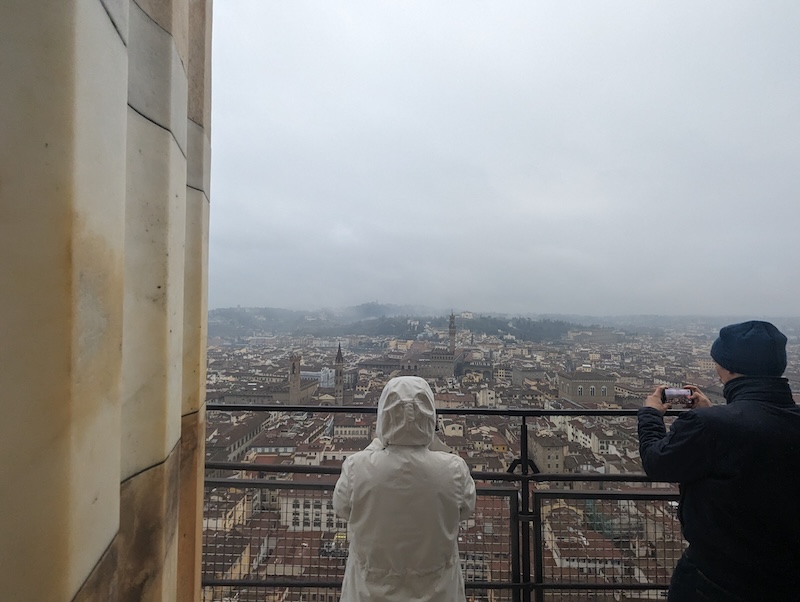 Cloudy day looking out at the top of the Brunelleschi dome climb