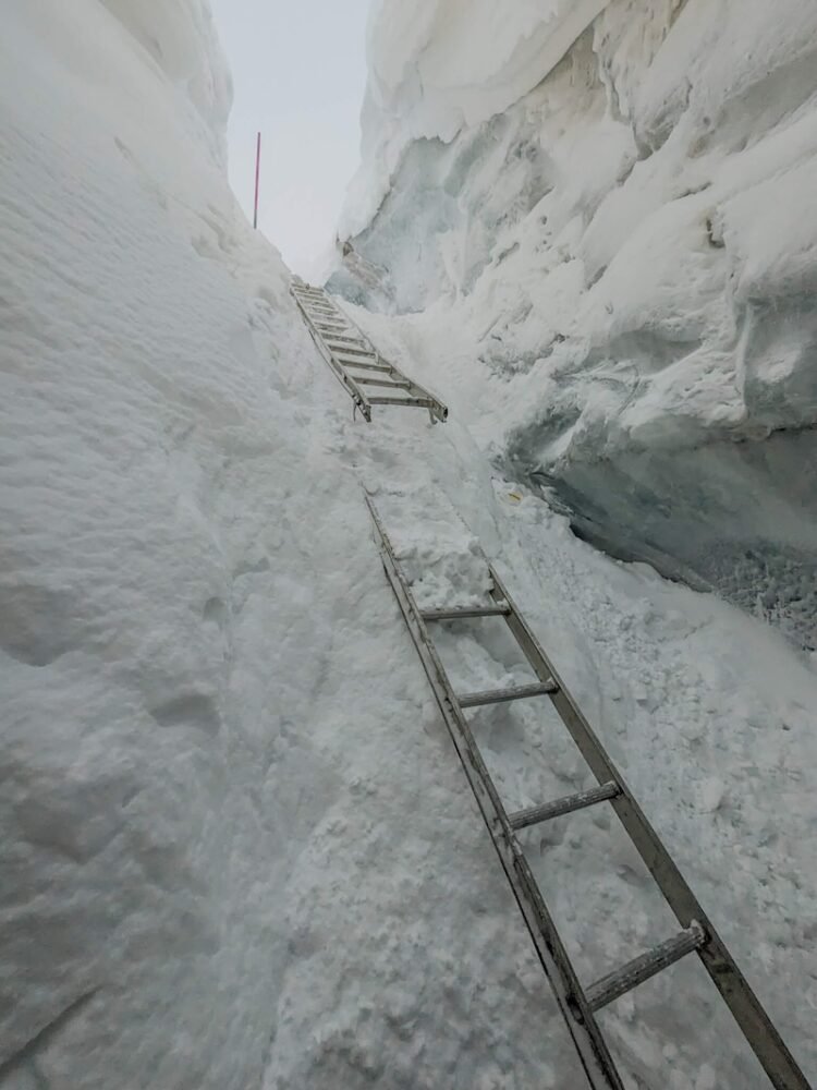 Ladder leading up from the bottom of the ice cave