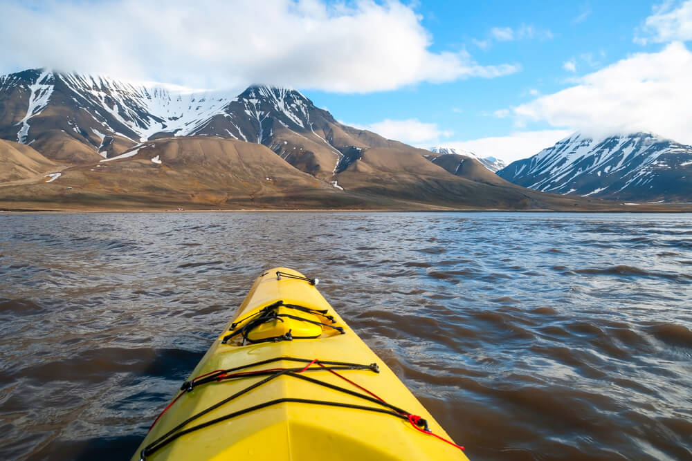 Point of view of a kayak in Svalbard in the summer months
