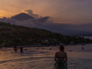 Allison watching the sunset in Amed, Bali