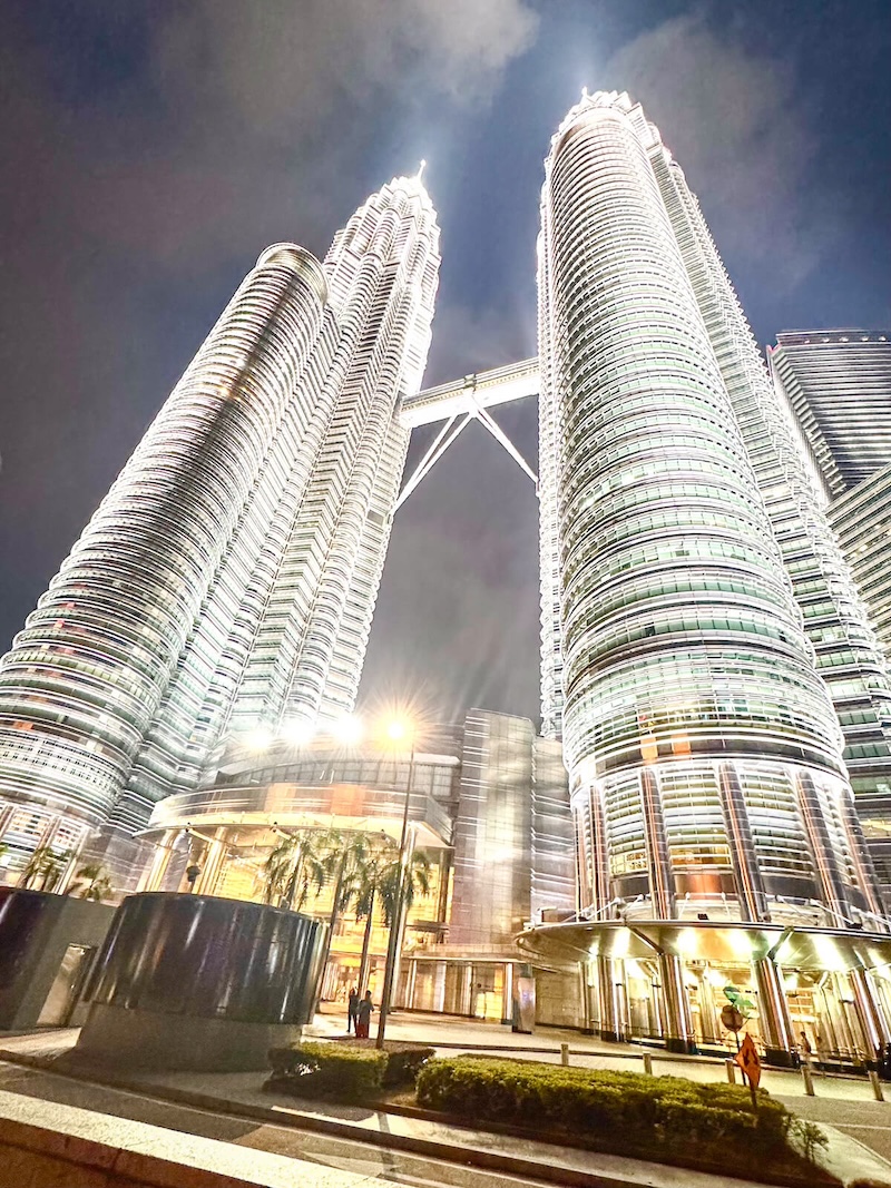 Petronas Towers lit up at night