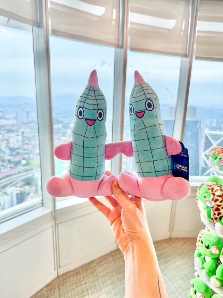The unfortunately phallic Petronas towers plushies